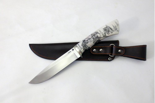 Нож Гепард 6  из стали Elmax (рог, скримшоу) - работа мастерской кузнеца Марушина А.И.